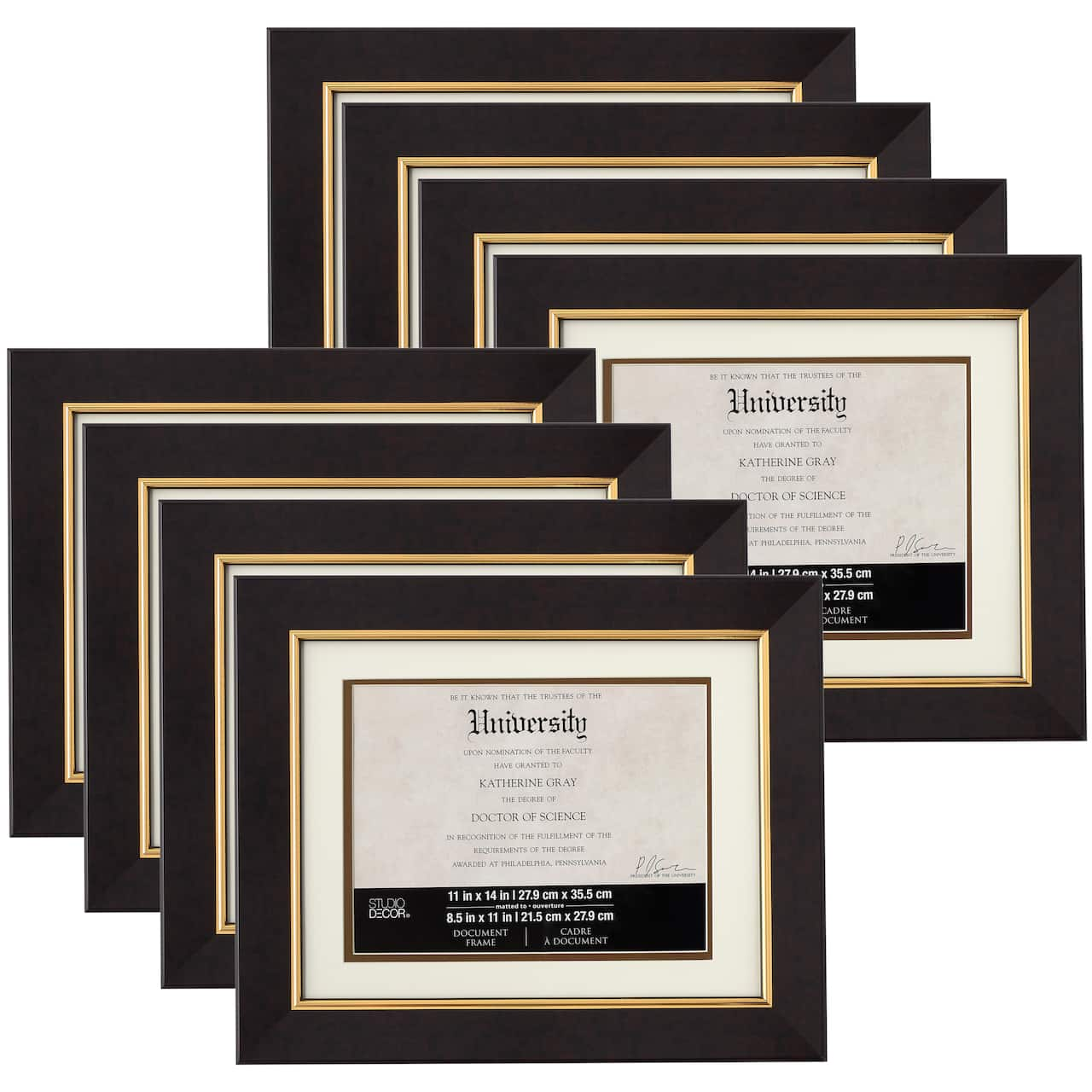 8 Pack: Brown &#x26; Gold 8.5&#x22; x 11&#x22; Document Frame with Mat by Studio D&#xE9;cor&#xAE;